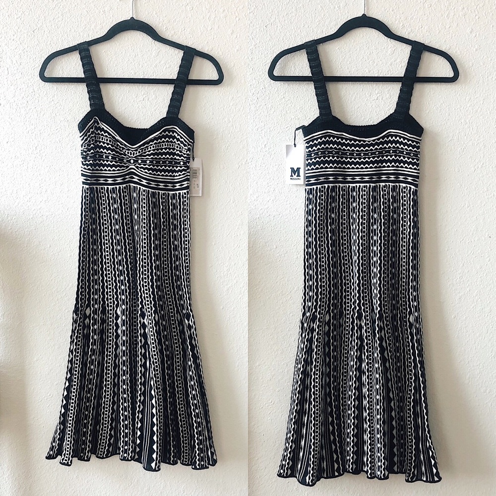 Missoni Fit Flare Knot Dress Black White